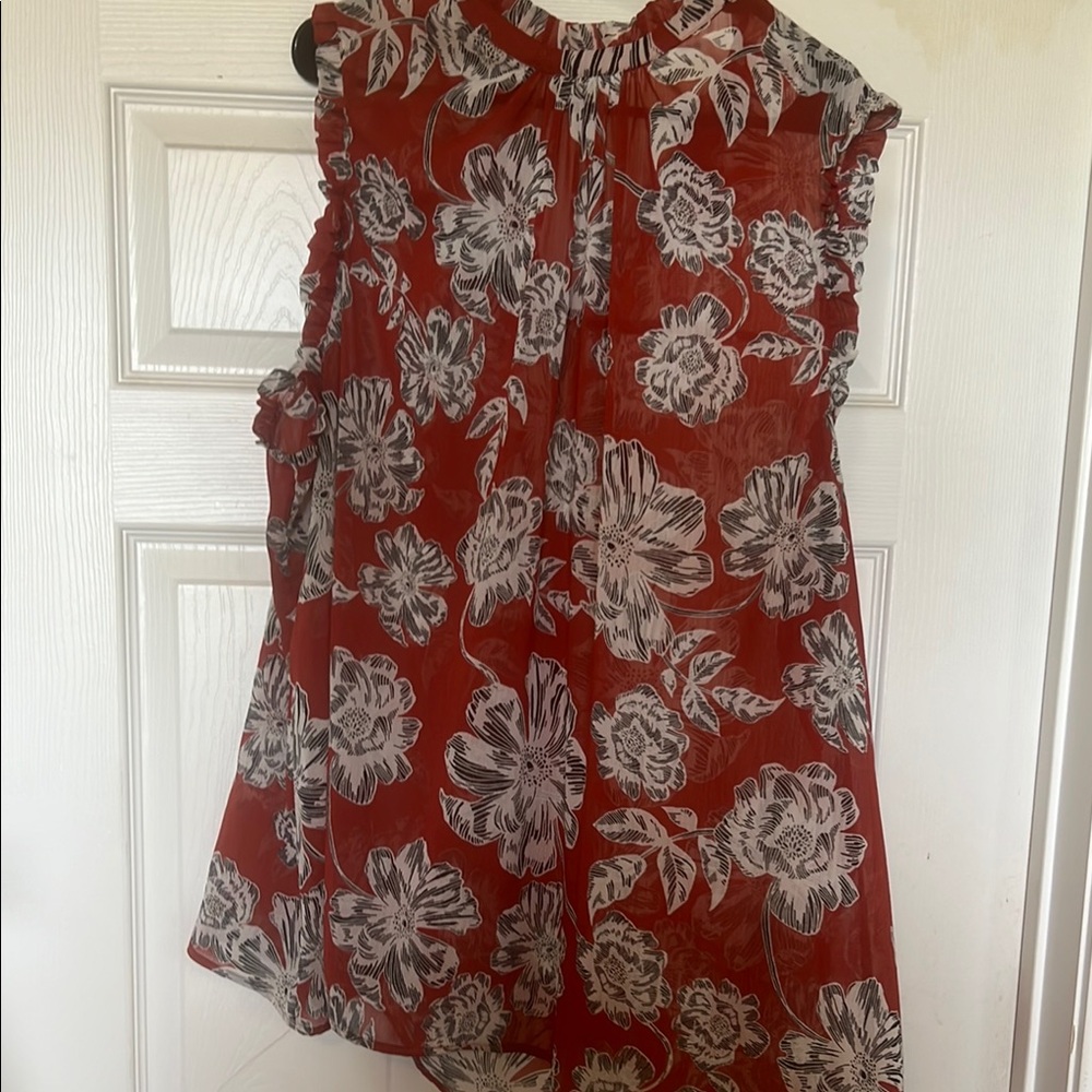 Who What Wear Red Ruffled Cap Sleeve Blouse